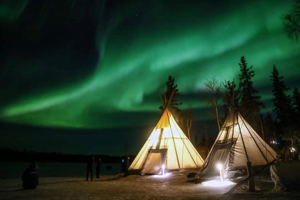 Aurora village yellowknife northwest territories canada aurora borealis northern lights teepees credit julian 0b2a2119
