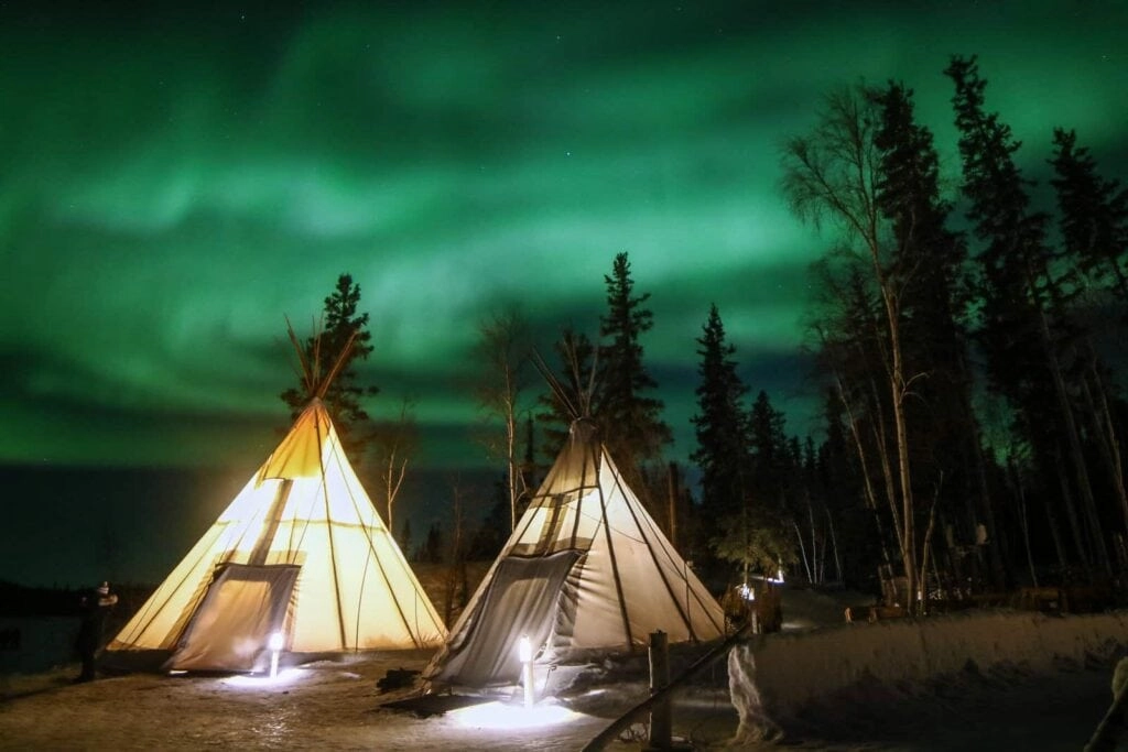 Aurora village yellowknife northwest territories canada aurora borealis northern lights teepees credit julian 0b2a2121