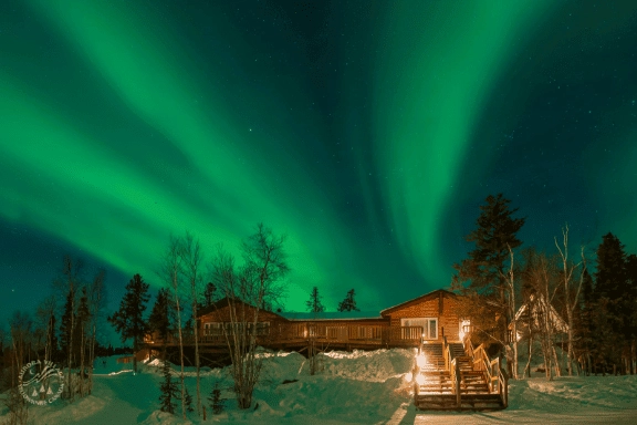 Aurora village yellowknife northwest territories canada aurora borealis northern lights dining hall