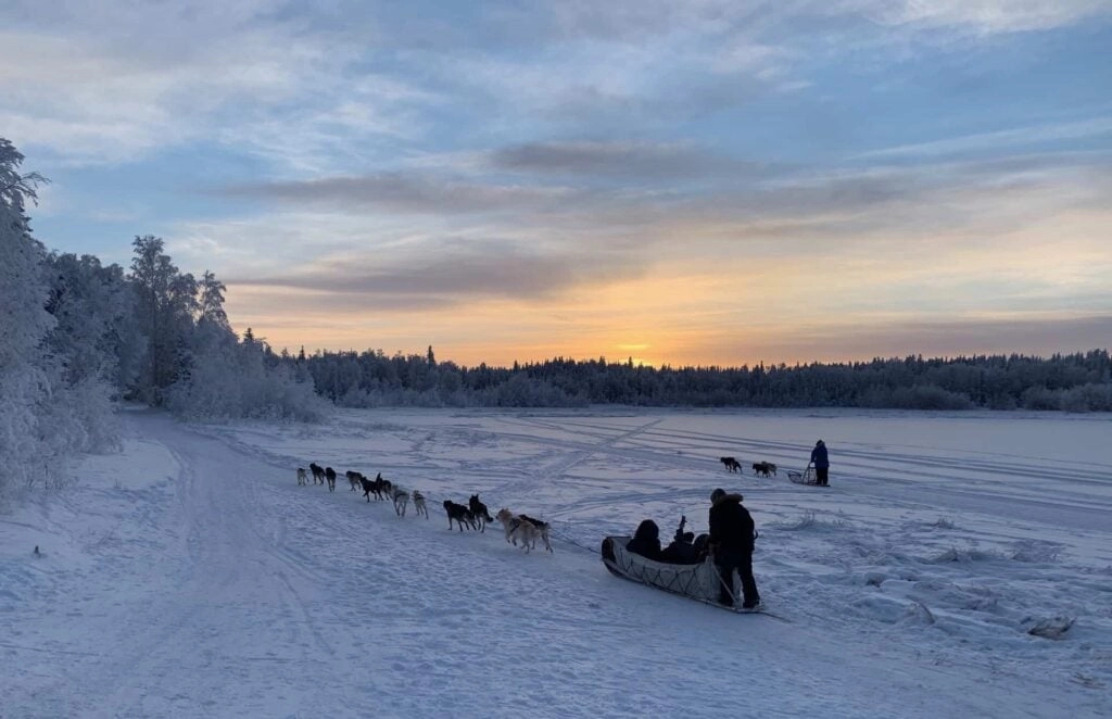 Aurora village yellowknife northwest territories canada dog team ride dog sled double