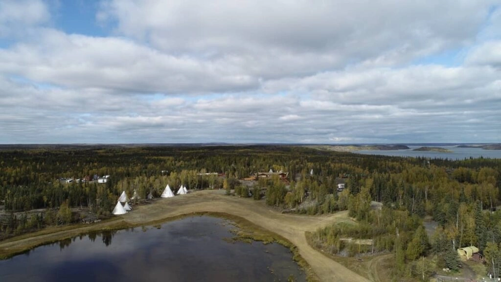 Aurora village yellowknife northwestterritories birds eye drone 1