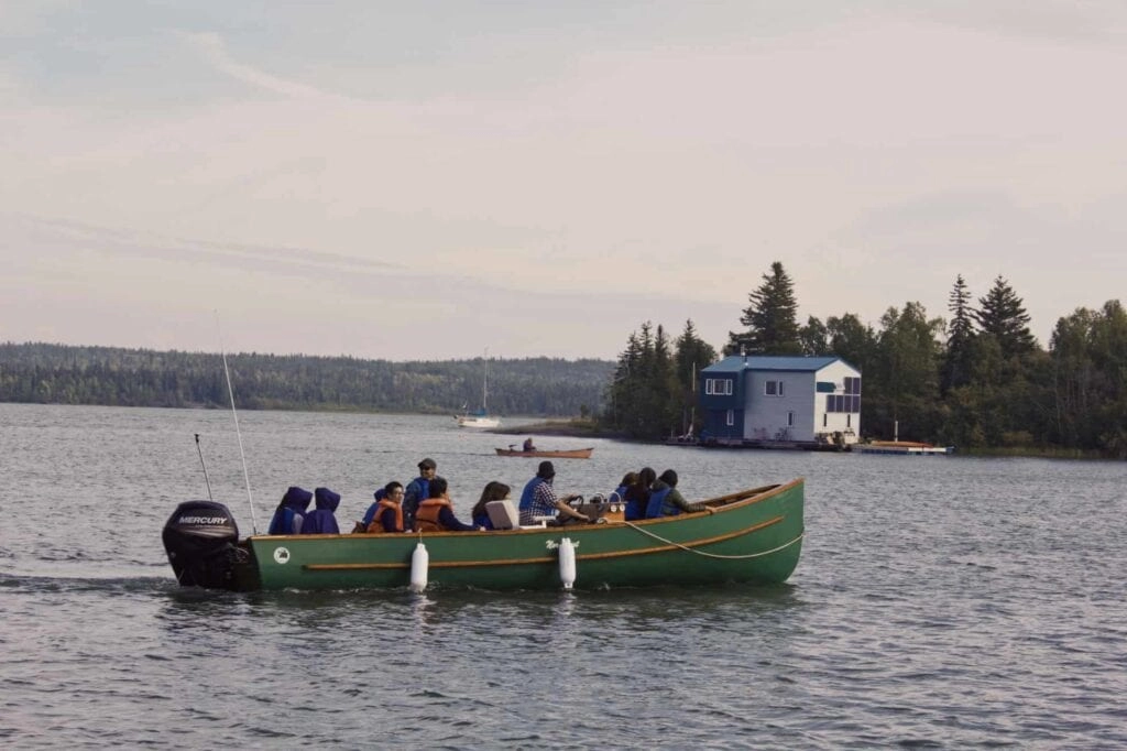 Aurora village summer yellowknife boat on greatslave lake freighter canoe