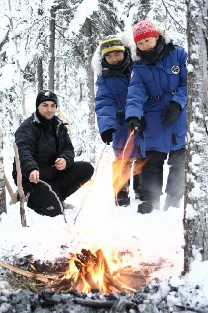 Urora village yellowknife northwest territories canada winter activity mike fire